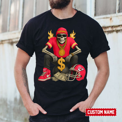 American Football Cool Skeleton Black Tshirt Personlized Name Gift For Fan