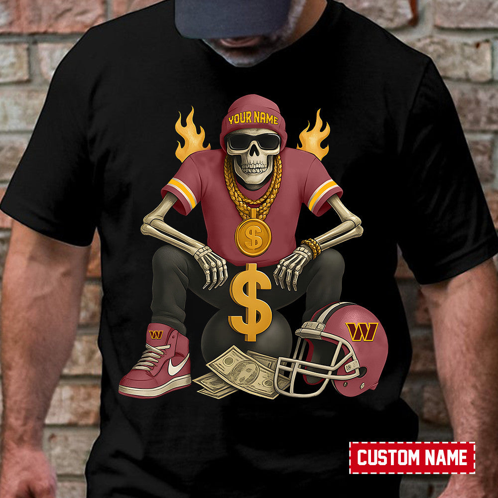 American Football Cool Skeleton Black Tshirt Personlized Name Gift For Fan 20