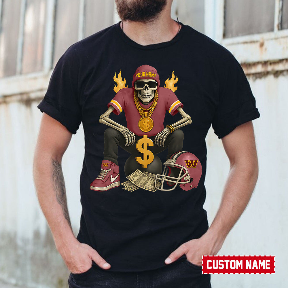American Football Cool Skeleton Black Tshirt Personlized Name Gift For Fan 20