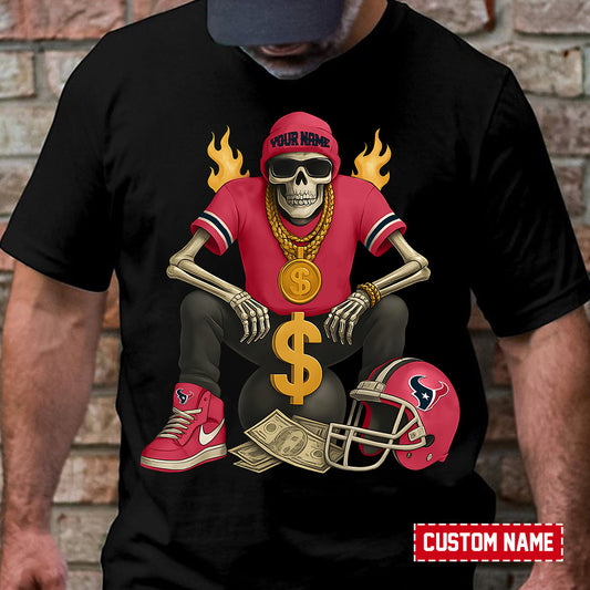 American Football Cool Skeleton Black Tshirt Personlized Name Gift For Fan 09