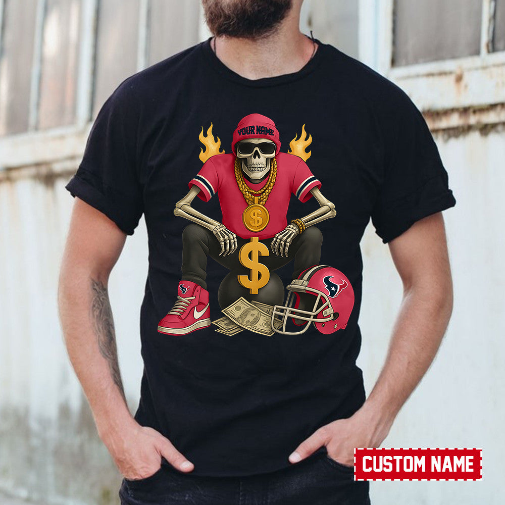 American Football Cool Skeleton Black Tshirt Personlized Name Gift For Fan 09