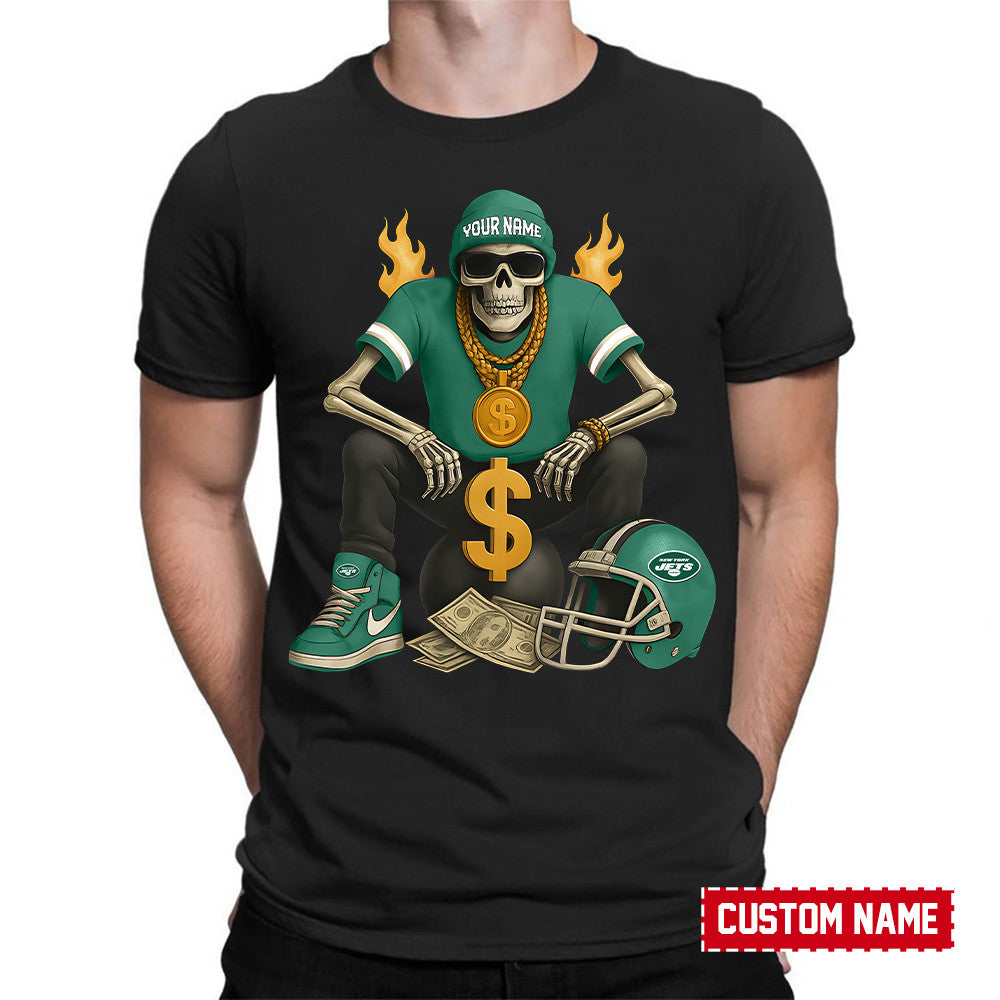 American Football Cool Skeleton Black Tshirt Personlized Name Gift For Fan 04