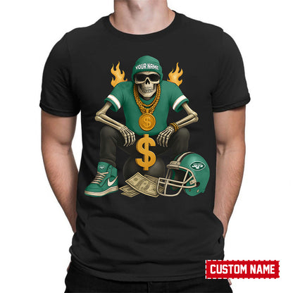 American Football Cool Skeleton Black Tshirt Personlized Name Gift For Fan 04