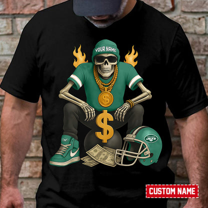American Football Cool Skeleton Black Tshirt Personlized Name Gift For Fan 04