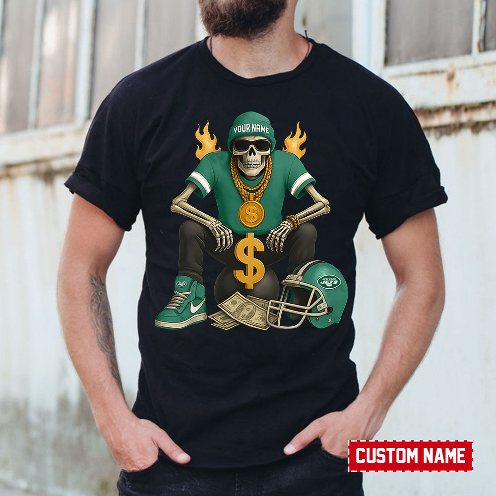 American Football Cool Skeleton Black Tshirt Personlized Name Gift For Fan 04