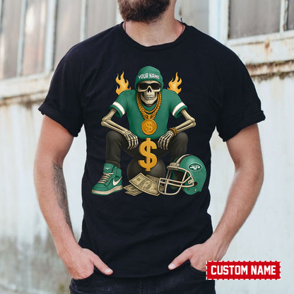 American Football Cool Skeleton Black Tshirt Personlized Name Gift For Fan 04