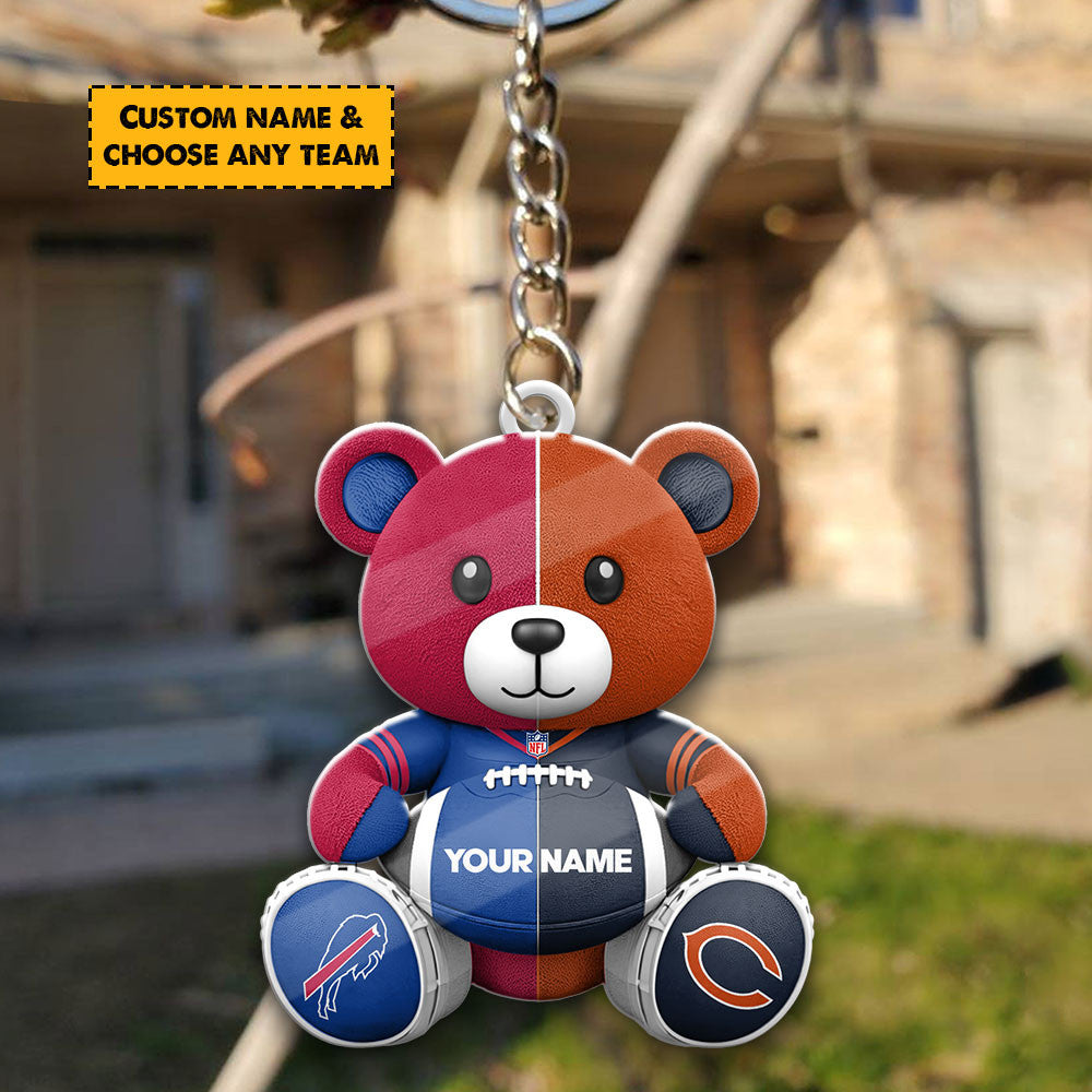 NFL Team And Bear Keychain Custom Any Name Choose Team You Love Gift For Fan