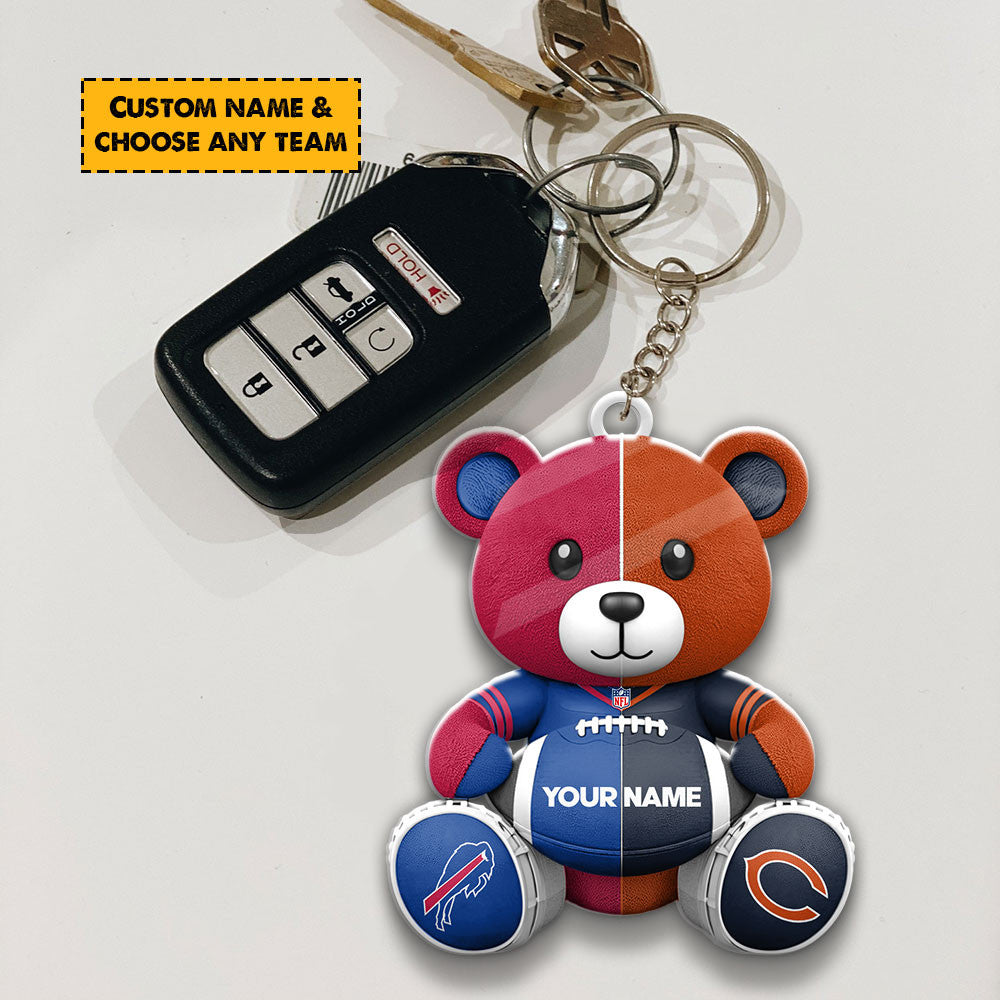 NFL Team And Bear Keychain Custom Any Name Choose Team You Love Gift For Fan