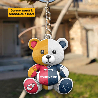 NFL Team And Bear Keychain Custom Any Name Choose Team You Love Gift For Fan