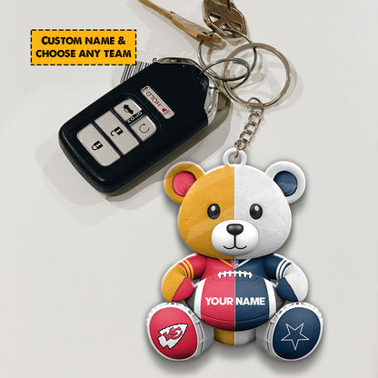 NFL Team And Bear Keychain Custom Any Name Choose Team You Love Gift For Fan