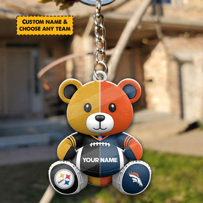NFL Team And Bear Keychain Custom Any Name Choose Team You Love Gift For Fan