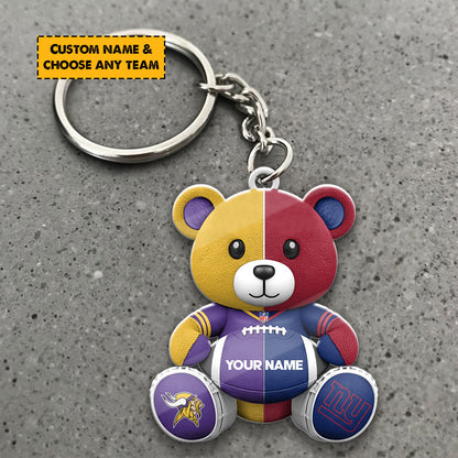NFL Team And Bear Keychain Custom Any Name Choose Team You Love Gift For Fan