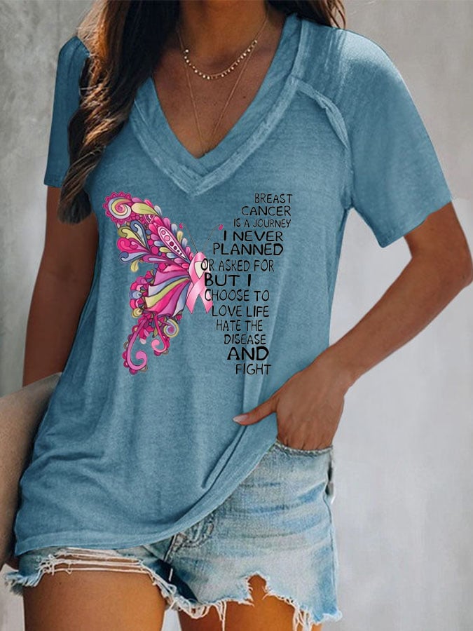 Women's Breast Cancer is a Journey Butterfly Casual T-Shirt