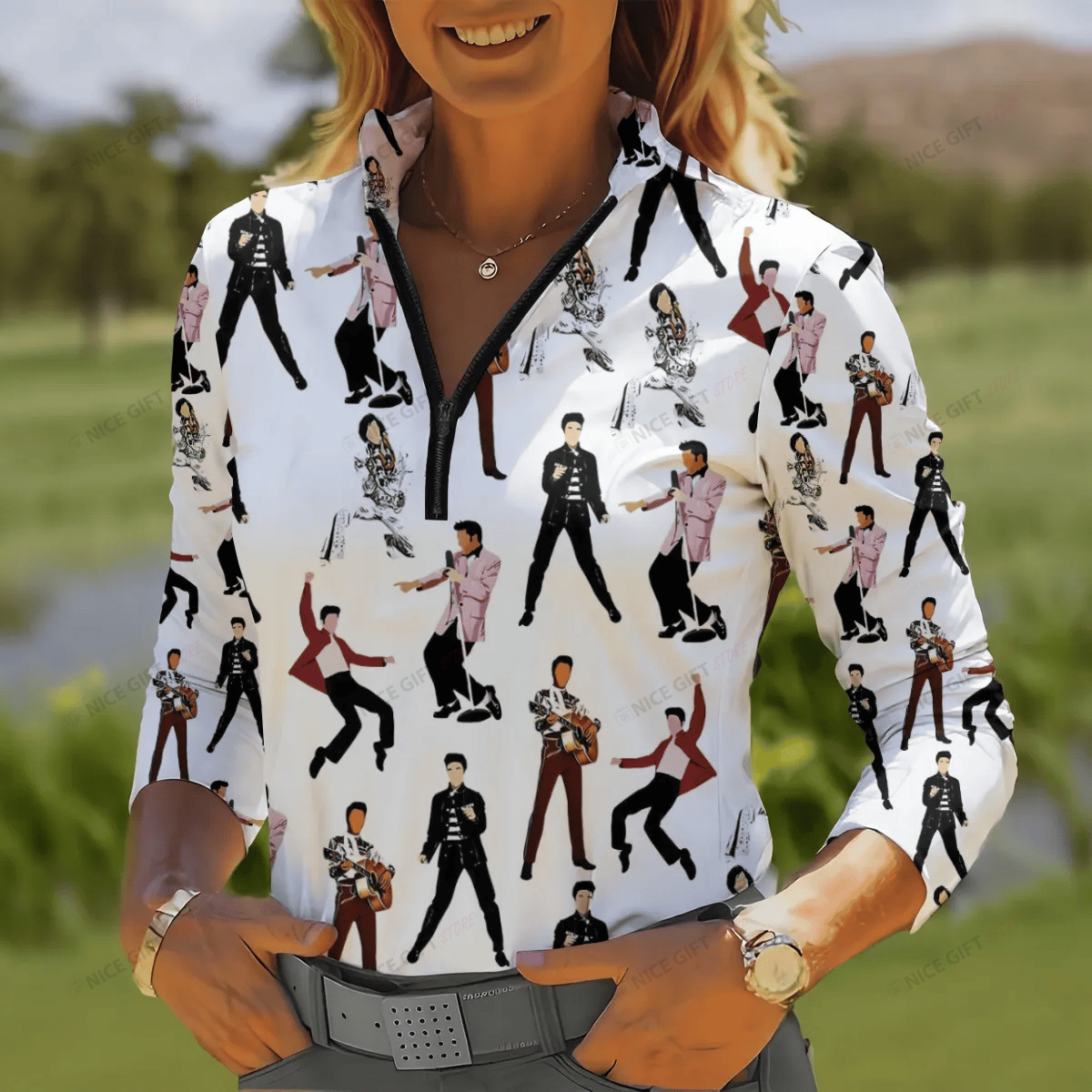 Elvis Presley Women's Quarter Zip Sport Shirt With Long Sleeve Nicegift WQZS-M4F8D2