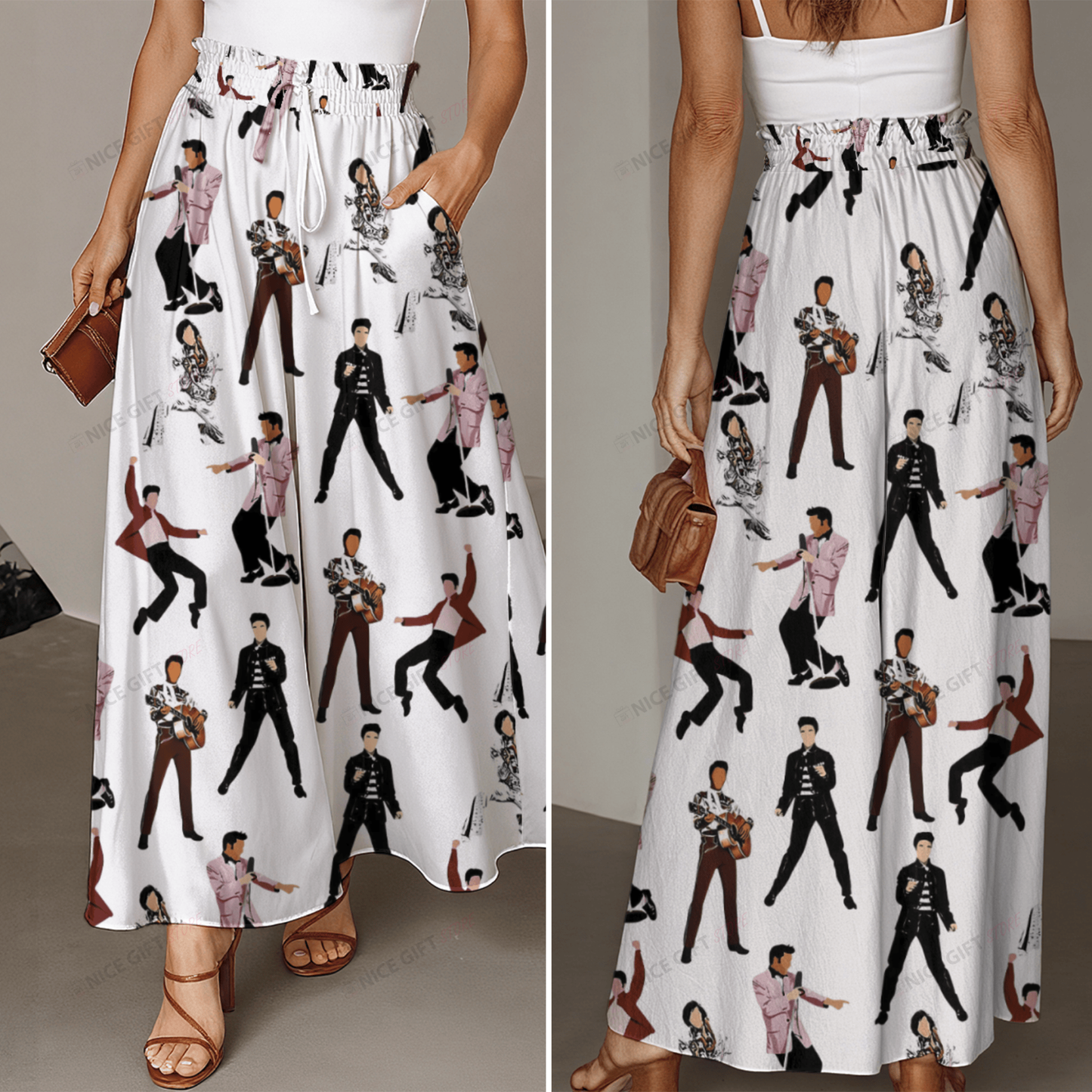 Elvis Presley Women's Ruffled Wide-Leg Pants Nicegift WRWP-O8R7Q2