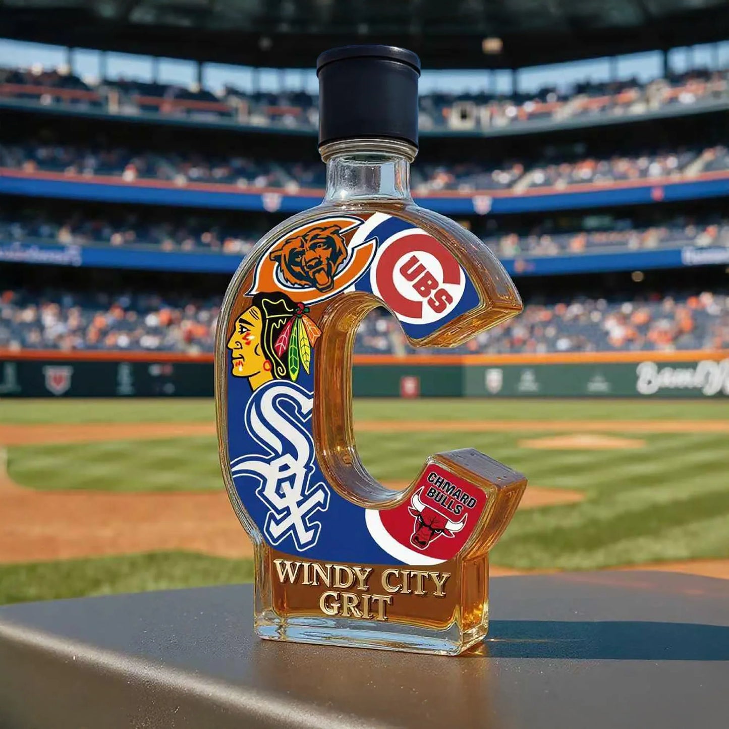 WINDY CITY GRIT – Chicago Sports Fans Limited Edition Whiskey Bottle, Collectible Decanter for True Windy City Pride