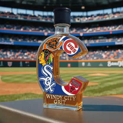 WINDY CITY GRIT – Chicago Sports Fans Limited Edition Whiskey Bottle, Collectible Decanter for True Windy City Pride