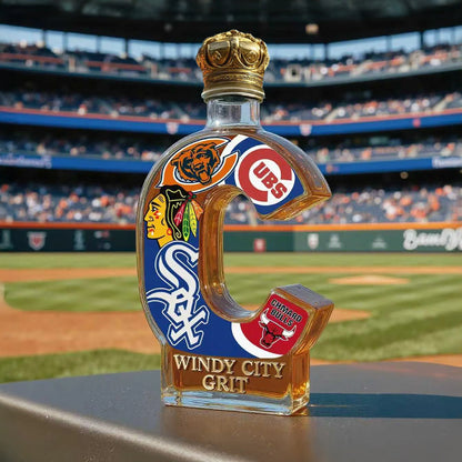 WINDY CITY GRIT – Chicago Sports Fans Limited Edition Whiskey Bottle, Collectible Decanter for True Windy City Pride