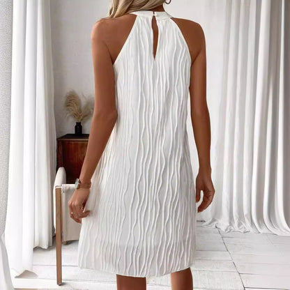 Women's mini dress backless elegant pure color halter neck