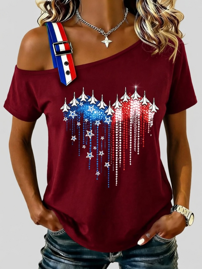 Ladies' Slanted Shoulder Patriot Commemorative Short Sleeved Shirt