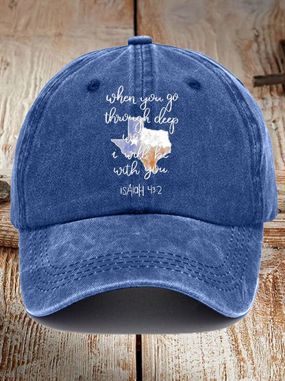 🙏💔Join us in praying for Texas.🙏Retro Texas Strong When You Go Through Deep Waters, I Will Be With You. Isaiah 43:2 Print Baseball Cap