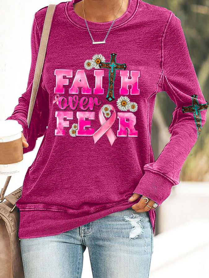 Breast Cancer Women's Casual Printed Long Sleeve Sweatshirt