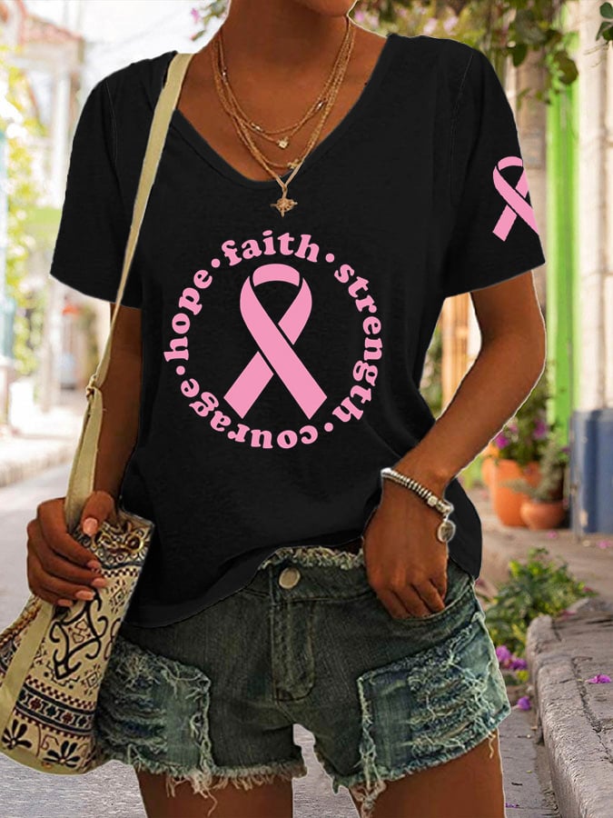 Women's Hope Faith Strength Courage Breast Cancer Awareness T-Shirt