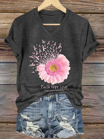 Women's Casual Vintage Breast Cancer Awareness T-Shirt