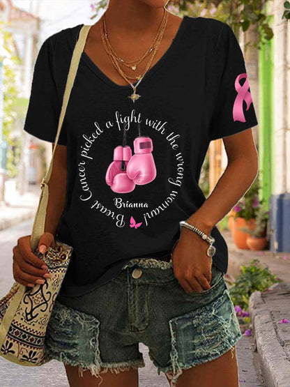 Women's Fight Breast Cancer Awareness Print Casual T-Shirt