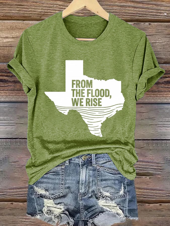 🙏💔Join us in praying for Texas.🙏Women's Texas From The Flood, We Rise Printed Short-Sleeved T-Shirt