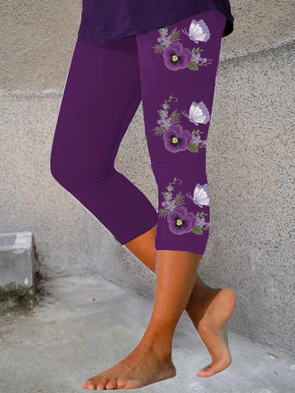 Women's Floral Dementia Alzheimer's Disease Awareness Printed Cropped Yoga Leggings