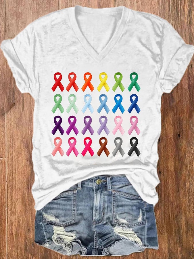 Women's Fight Cancer In All Colors Ribbon T-Shirt