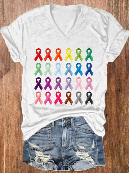 Women's Fight Cancer In All Colors Ribbon T-Shirt