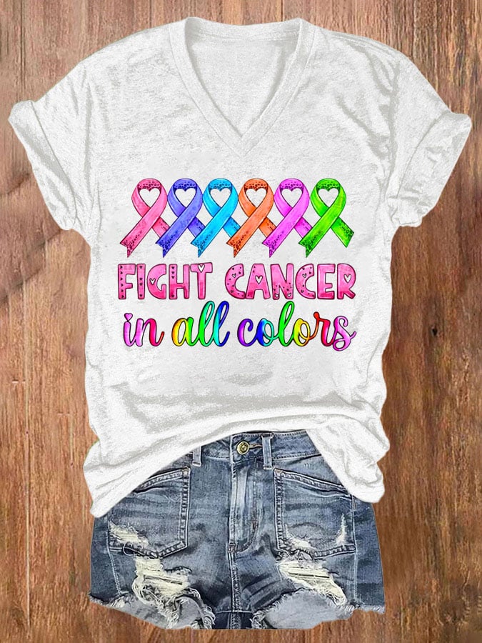Women's Breast cancer Fight Cancer In all Colors Printed Casual T-shirt
