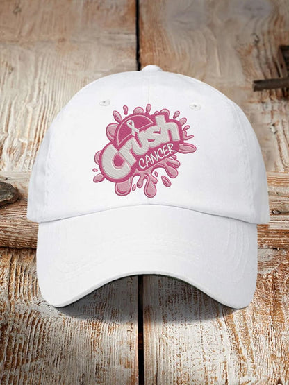 Retro Breast Cancer Awareness Crush Cancer Print Baseball Cap