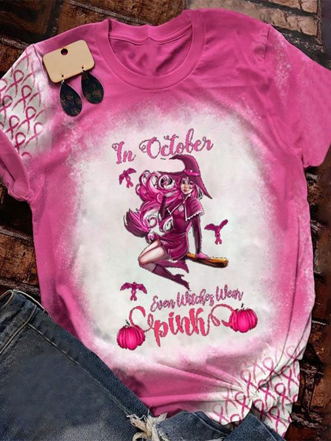 In October We Wear Pink Print T-Shirt