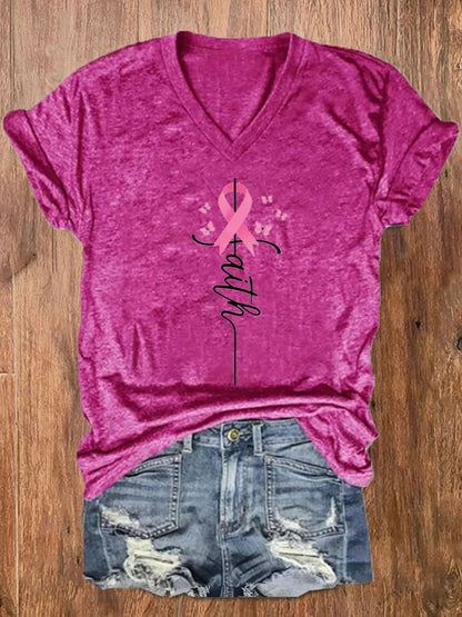 Women's Faith Hope Fight Love Butterfly Breast Cancer Awareness T-Shirt