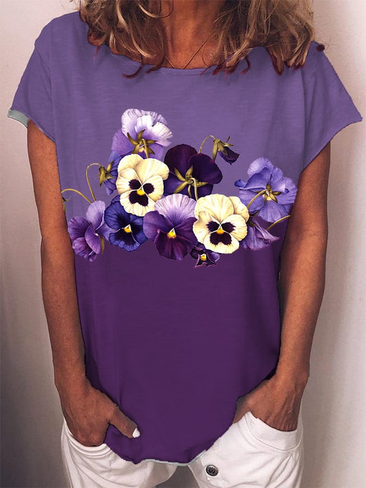 Women's Alzheimer's Purple Floral Print T-Shirt