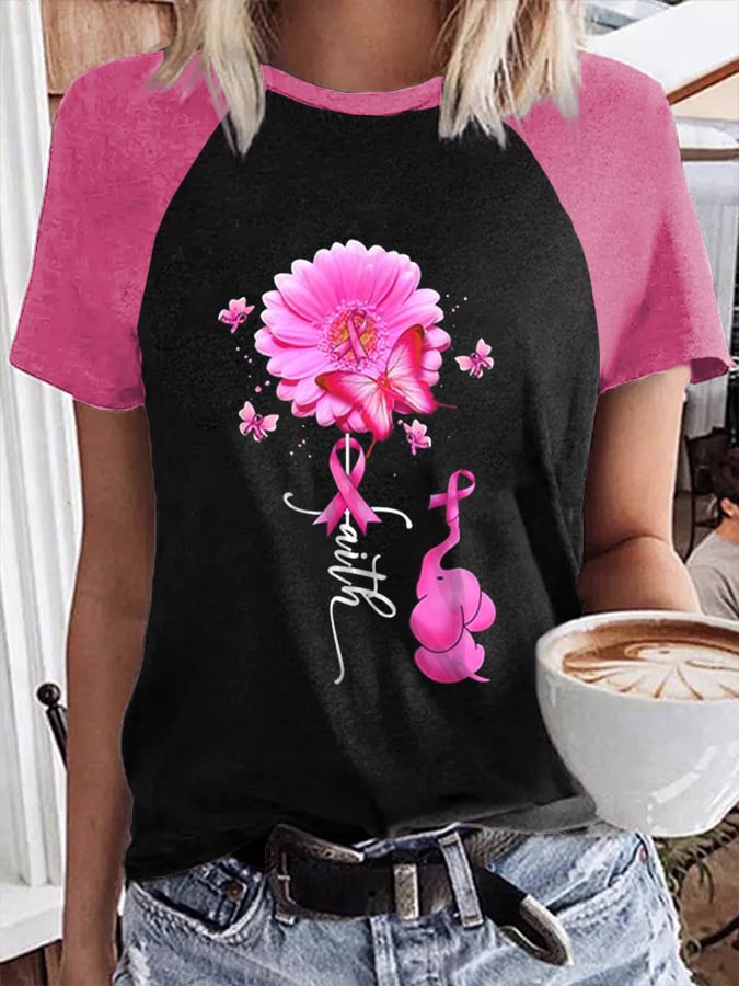Women's Faith Hope Love Daisy Breast Cancer  Awareness Butterfly  T-Shirt