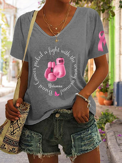 Women's Fight Breast Cancer Awareness Print Casual T-Shirt