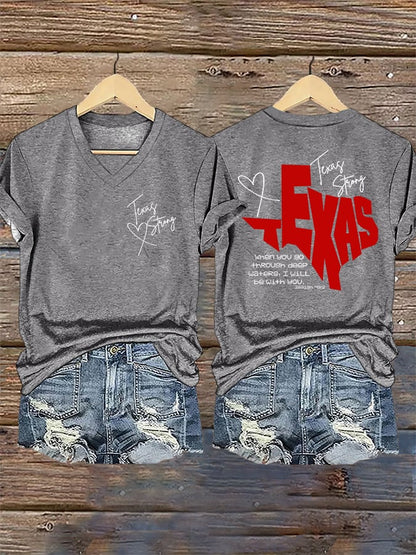 🙏💔Join us in praying for Texas.🙏V-Neck Retro Texas Strong When You Go Through Deep Waters, I Will Be With You. Isaiah 43:2 Print T-Shirt