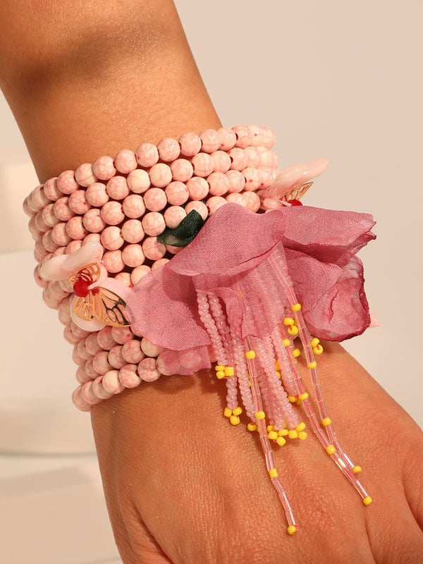 Breast Cancer Awareness Pink Floral Bracelet