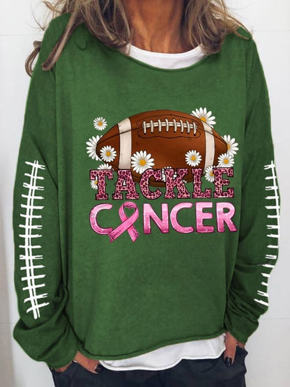 Women's Breast Cancer Awareness Pink Football Casual Long-Sleeve Sweaters