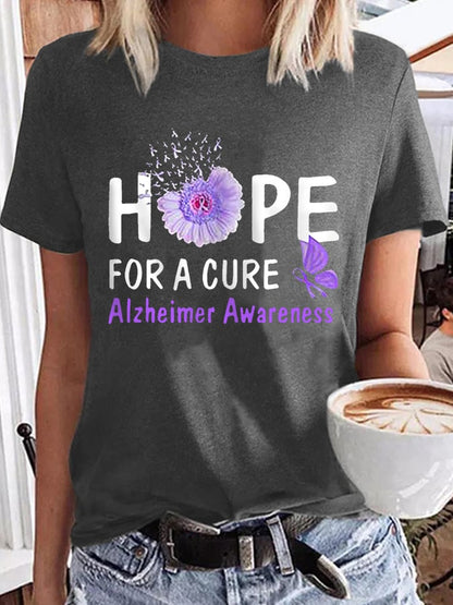 Women's Hope For A Cure Sunflower Purple Ribbon Alzheimer's Awareness Fighter Supporter Tee