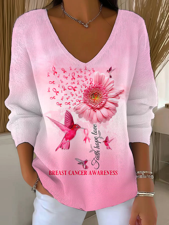 Women's Breast Cancer Faith Hope Love Print Sweater