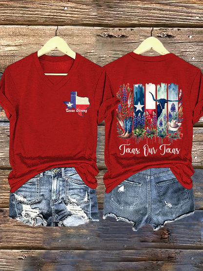 🙏💔Join us in praying for Texas.🙏V-Neck Retro Texas Strong Texas Our Texas Print T-Shirt