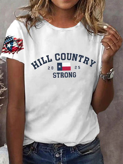 🙏💔Join us in praying for Texas.🙏Women's Texas Hill Country Strong Printed Short Sleeve T-Shirt