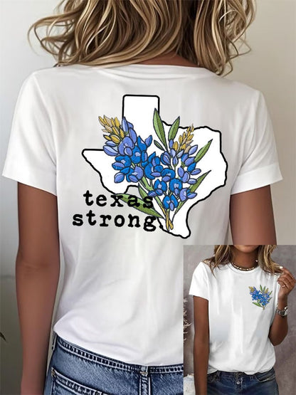 🙏💔Join us in praying for Texas.🙏Women's Retro Texas Strong Bluebonnet Print T-Shirt
