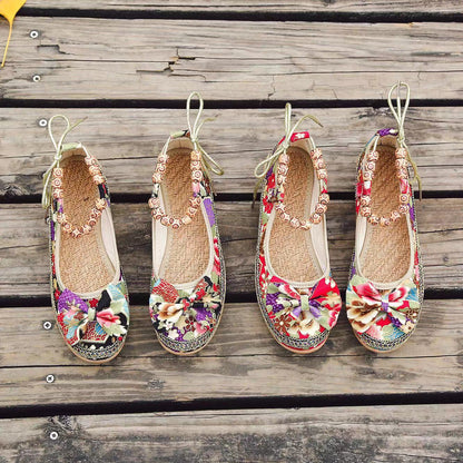 👍Last Day Promotion 70% OFF –2023 🌹Women's Floral Print Flat Shoes, Ethnic Style Ankle Strap Slip On Shoes, Casual Walking Shoes