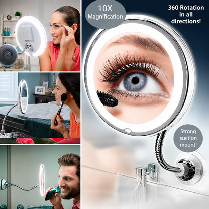 LED Light Up Mirror 10X Magnifying Shaving Makeup Mirrors Locking Suction Cup